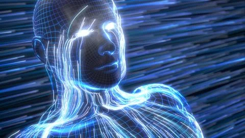 Artificial intelligence concept with virtual human avatar.3d illustration Stock Illustration