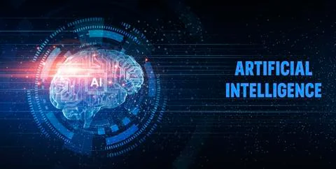 Artificial intelligence concept website banner with brain shape made from 스톡 일러스트