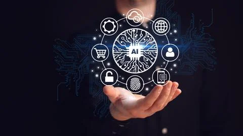 Artificial intelligence concept.Big data , Machine learning, Big data networ Stock Photos