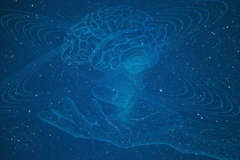 Artificial intelligence, conceptual representation of a cyborg arm and brain Stock Illustration