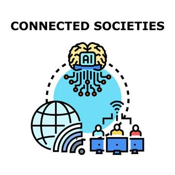 Artificial intelligence connecting global societies and networks Stock Illustration