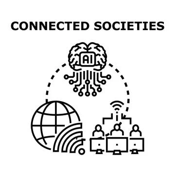 Artificial intelligence connecting global societies and networks Stock Illustration