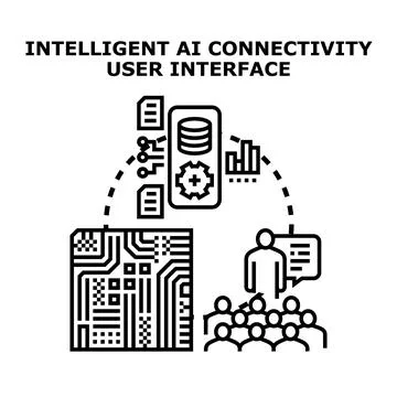 Artificial intelligence connecting users with data processing Stock Illustration