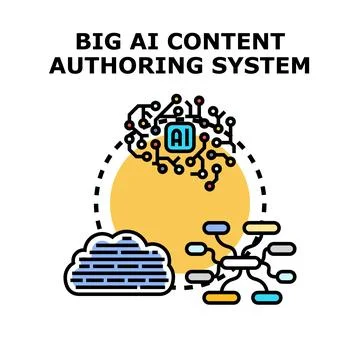 Artificial intelligence content authoring system generating new data Illustrazione stock