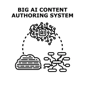 Artificial intelligence content authoring system generating new data Stock Illustration