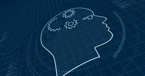Artificial intelligence contour 3d symbol on blueprint scheme Stock Footage 326633709