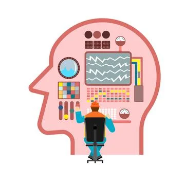 Artificial Intelligence control and machine learning. A man operates a comp.. Stock Illustration