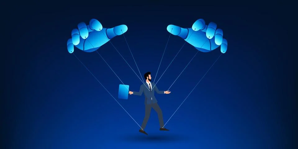 Artificial Intelligence Control Business Concept with Robot Hand Manipulati.. Иллюстрация