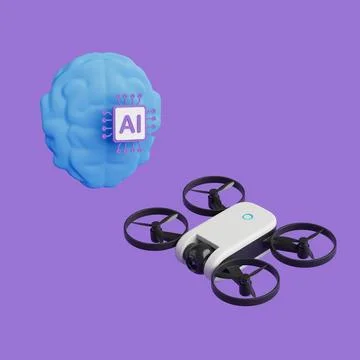 Artificial Intelligence Control Concept. Flying Smart Drone With Ai Brain S.. イラスト素材