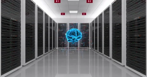 Artificial Intelligence Controlled Data Server Room. Futuristic AI Computing. Stock Footage 237026448