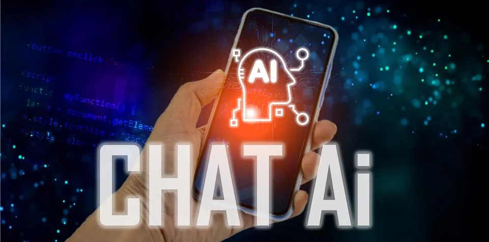 Artificial intelligence conversation concept. Using commands to create futu.. Foto stock