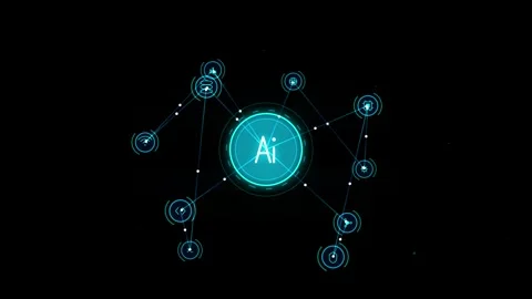 Artificial intelligence core hub connects digital data icons in futuristic .. Stock Footage 345041260