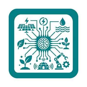 Artificial intelligence core managing sustainable resources and smart syste.. Stock Illustration