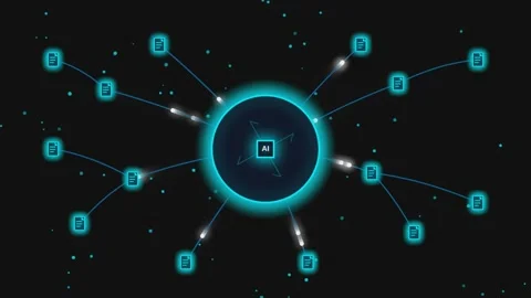 Artificial intelligence core processing digital documents in futuristic net.. Stock Footage 340852606