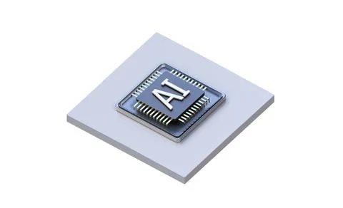 Artificial intelligence CPU chips on a white square floor, IoT technology. Stock Illustration