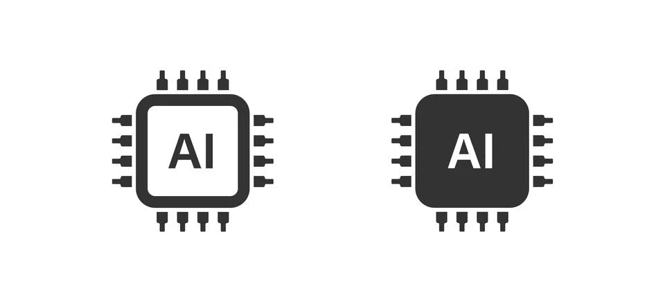 Artificial Intelligence CPU digital technology icon. Computer chip. Vector .. Stock Illustration
