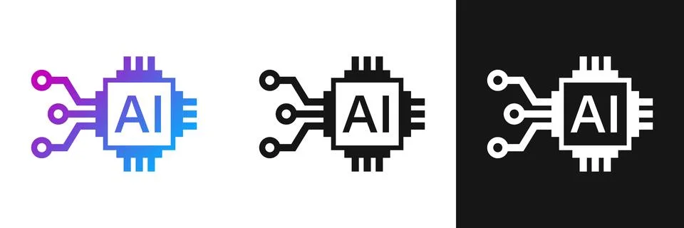 Artificial intelligence cpu icon in flat style. Microchip for AI generation.. Stock Illustration