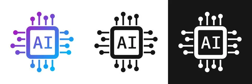 Artificial intelligence cpu icon in flat style. Microchip for AI generation.. Stock Illustration