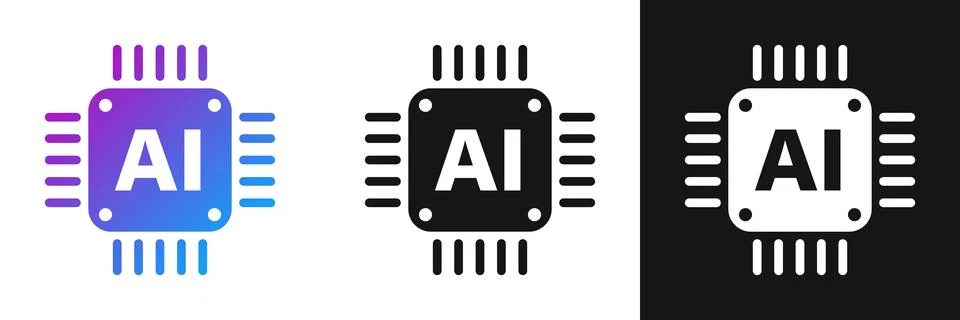 Artificial intelligence cpu icon in flat style. Microchip for AI generation.. Stock Illustration