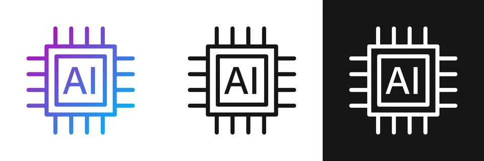 Artificial intelligence cpu icon in flat style. Microchip for AI generation.. Stock Illustration
