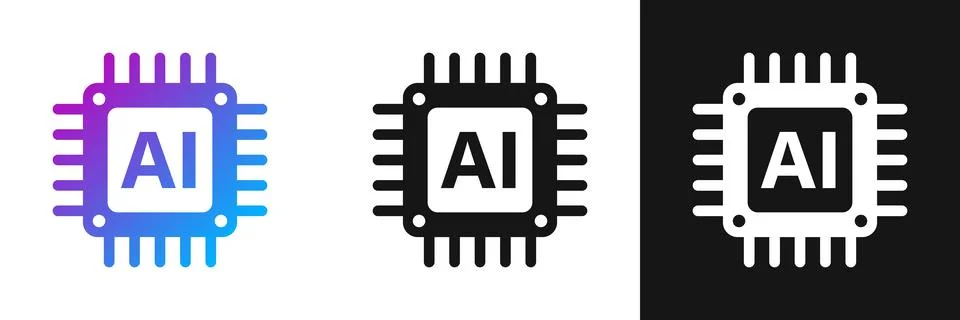 Artificial intelligence cpu icon in flat style. Microchip for AI generation.. Stock Illustration