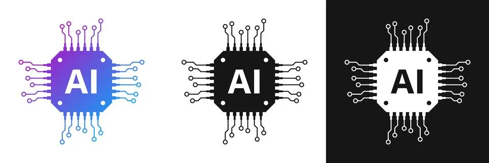 Artificial intelligence cpu icon in flat style. Microchip for AI generation.. Stock Illustration