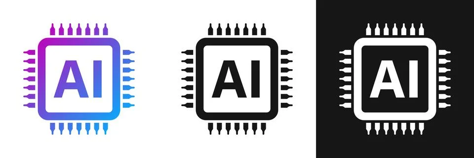 Artificial intelligence cpu icon in flat style. Microchip for AI generation.. Stock Illustration