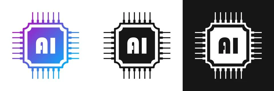 Artificial intelligence cpu icon in flat style. Microchip for AI generation.. Stock Illustration