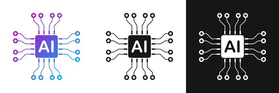 Artificial intelligence cpu icon in flat style. Microchip for AI generation.. Stock Illustration