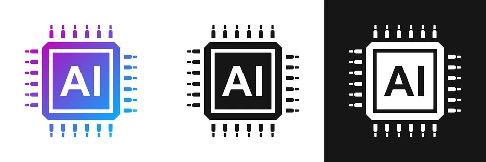 Artificial intelligence cpu icon in flat style. Microchip for AI generation.. Illustrazione stock