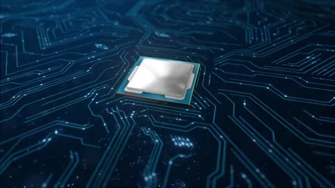 Artificial Intelligence CPU Microchip on Motherboard Tech Background Stock Footage 335557020