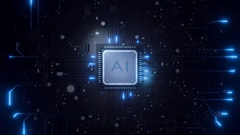 Artificial intelligence CPU processing data on a circuit board. 3d animation Video stock 346373253
