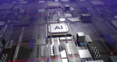 Artificial Intelligence CPU Processor Transferring Data To Cloud. Stock Footage 194504916