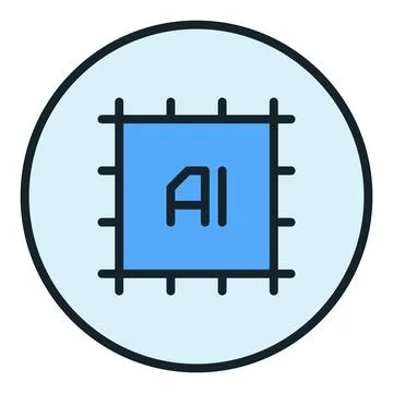 Artificial Intelligence CPU vector AI Chip round colored icon or sign Stock Illustration