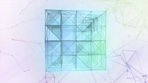 Artificial intelligence creating blue gradient plexus cubic 3D figure. Motion Stock Illustration