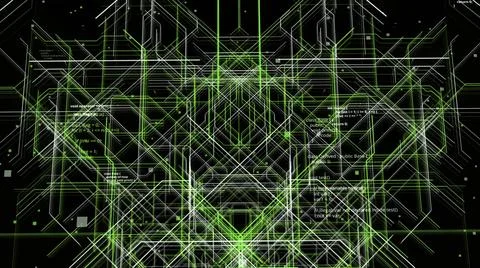 Artificial intelligence creating connections of white and green colors, seamless Illustrazione stock