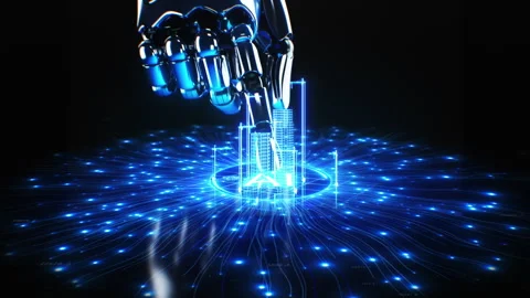 Artificial Intelligence Creating Project with Growing Buildings. Robot Hand Stock-Footage 309015258