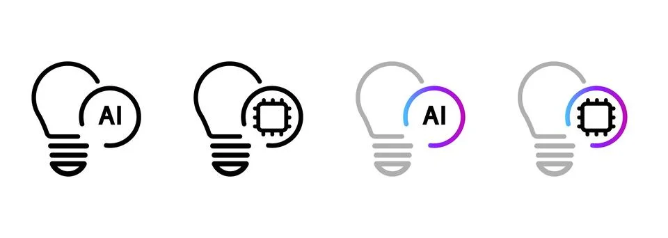 Artificial intelligence creative idea and innovation icon lightbulb and Stock Illustration