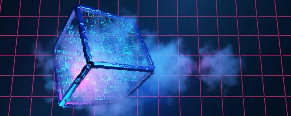 Artificial intelligence, cube with numbers. Blockchain technology cubed. Bi.. Stock Illustration