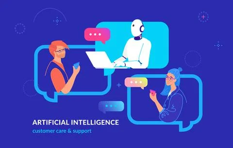 Artificial intelligence customer care and service support Stock Illustration
