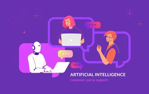 Artificial intelligence customer care and service support Illustrazione stock