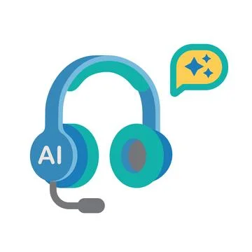 Artificial Intelligence Customer Support Headset Icon with Speech Bubble an.. Stock Illustration