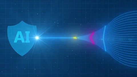 Artificial Intelligence Cyber Defense Shield with Glowing Data Stream Flow. Stock Footage 344527918