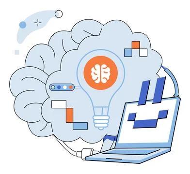 Artificial intelligence. In cybernetic realm, processors are engines propelling Stock Illustration