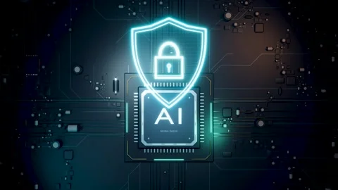 Artificial intelligence cybersecurity and data protection concept. 3d animation Stock Footage 346373229