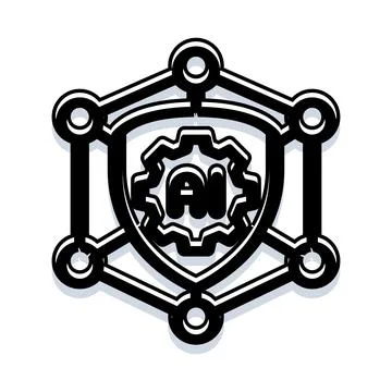 Artificial intelligence cybersecurity concept with protecting shield Stockillustratie