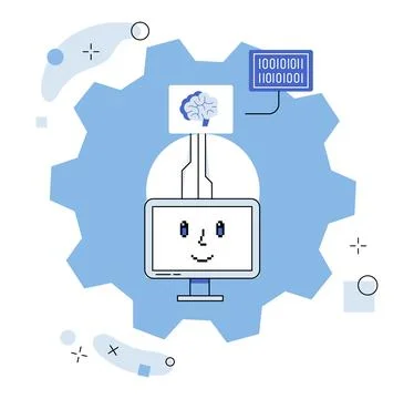 Artificial intelligence. In cyberspace, virtual assistant is guiding star in Stock Illustration