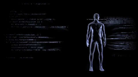 Artificial intelligence cyborg reads digital data. Video stock 72299832