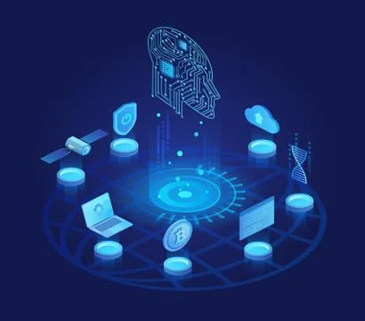 Artificial intelligence dark isometric vector illustration Stock Illustration