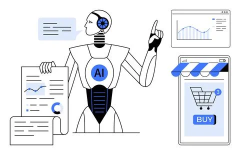 Artificial Intelligence in Data Analysis and E-commerce Illustrazione stock